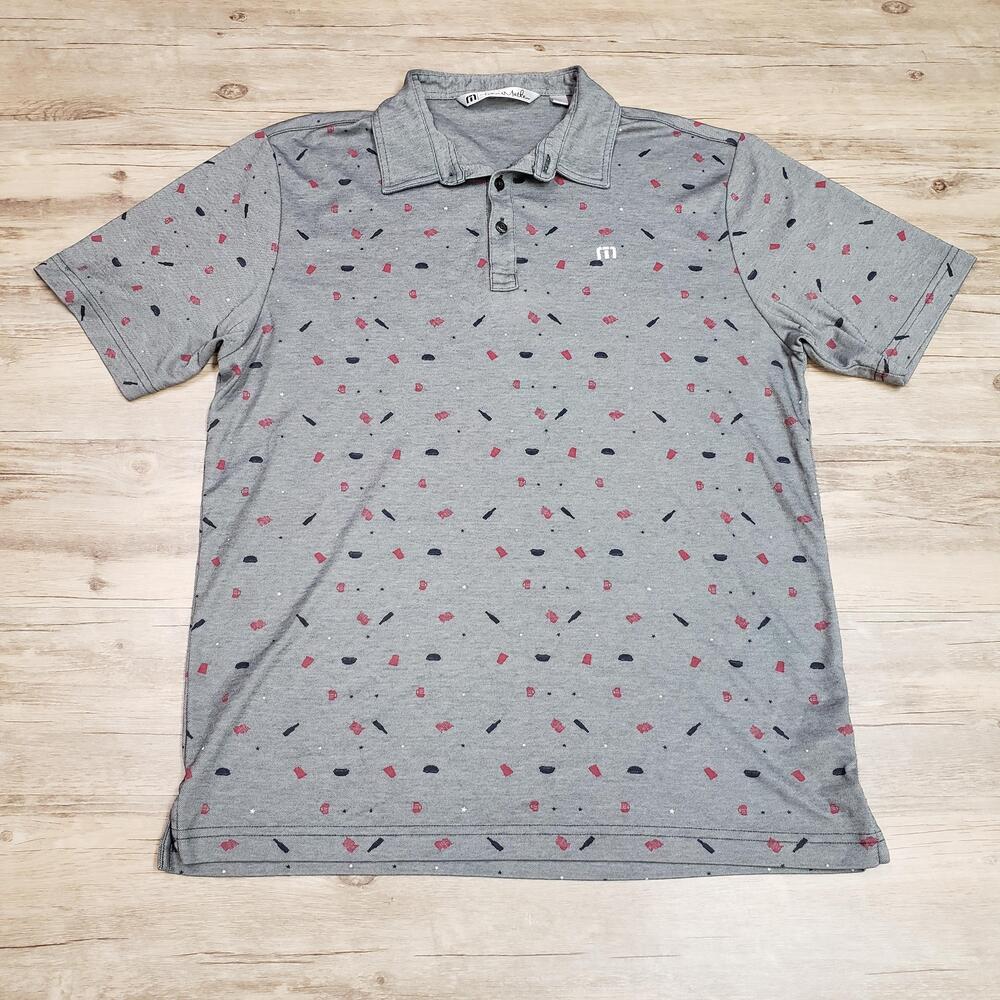 TravisMathew Polo Shirt Mens Large Gray Graphic Print Pima Cotton Blend Golf